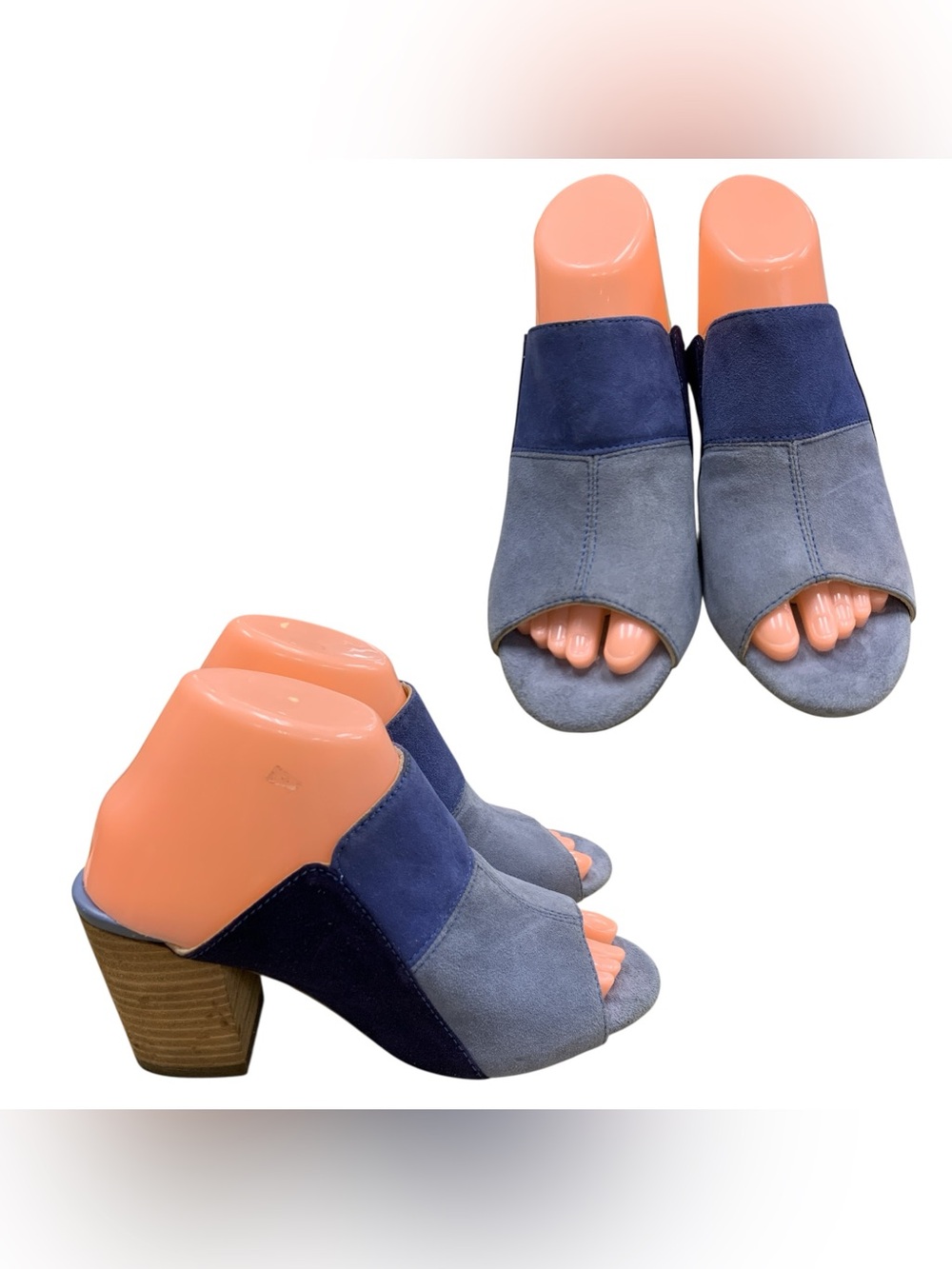Hush Puppies Two-Tone Blue Suede Open-Toe Block Heel Mules S7.5